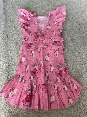 LoveShackFancy Pink Floral Ruffle Tiered Dress